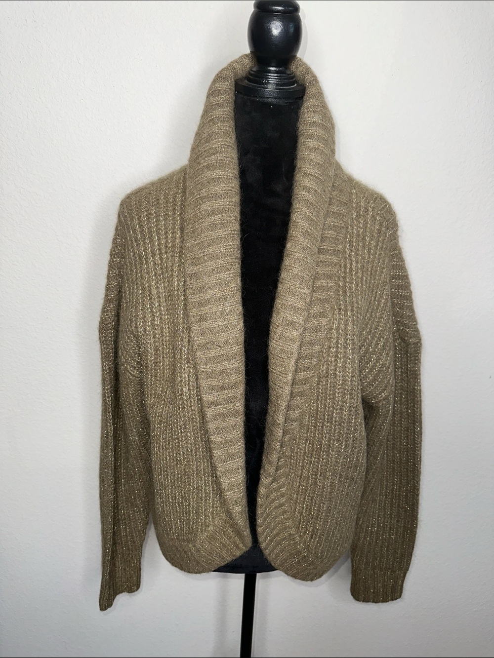 Lauren Ralph Lauren Taupe Shawl-Collar Ribbed Cardigan